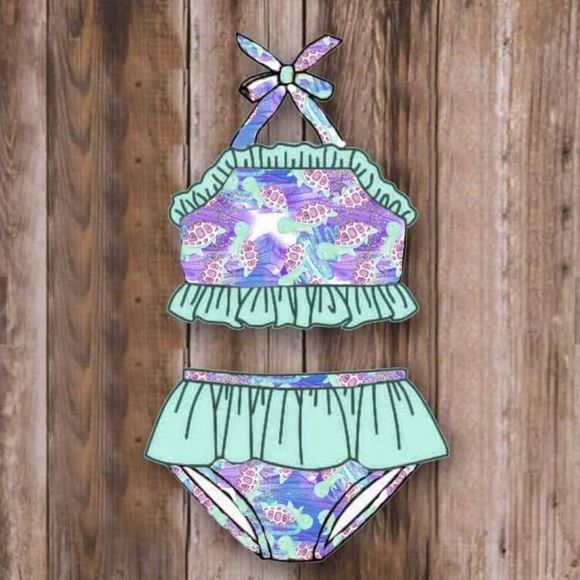 NEW LAVENDER/BLUE TURTLE 2 PIECE BATHING SUIT